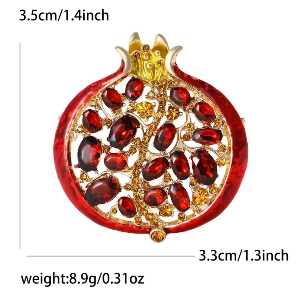 Ruby Red Pomegranate Crystal Gold Brooch - Picture 6 of 12